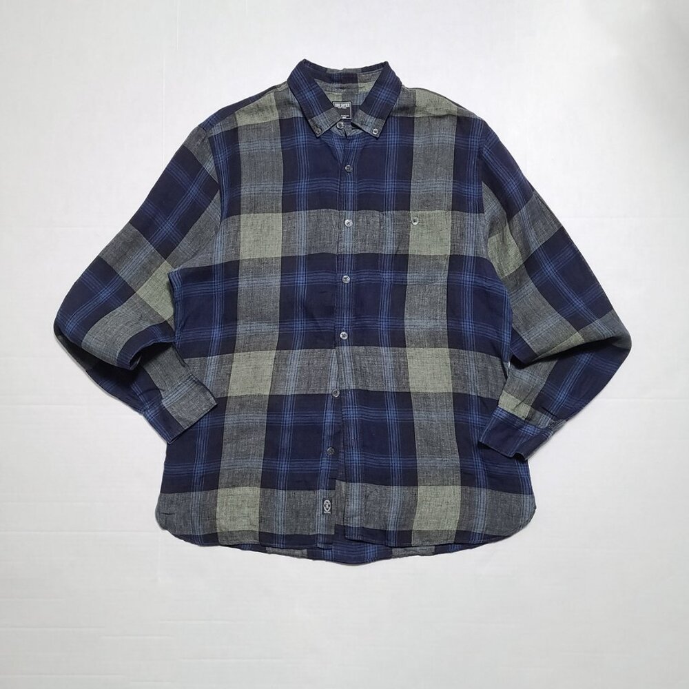 TODD SNYDER Men's Large Made in Portugal 100% Linen Plaid Button Up Shirt - Picture 3 of 11
